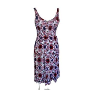 Japna Women's Smocked Dress in Patriotic Colors Body Con Fit and Flare Size S